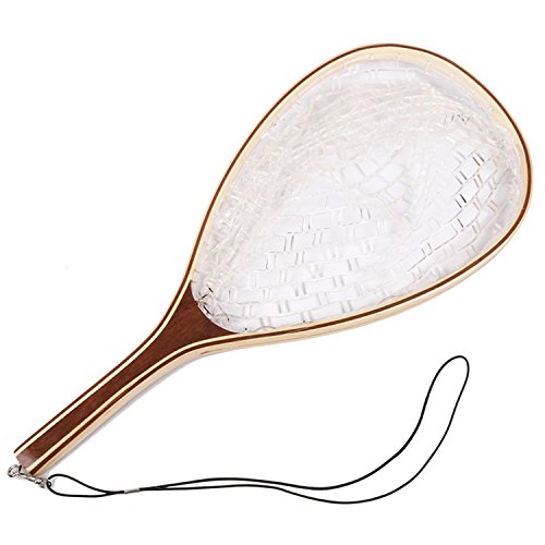 Fly Fishing Net, Trout Net, Wooden Frame Fly Fishing Landing Net with Soft Rubber Mesh for Catch and Release, Lightweight Fish Net for Trout Bass, Fly Fishing Gear for Stream Fishing - color: White-01, style: Rectangle Holes