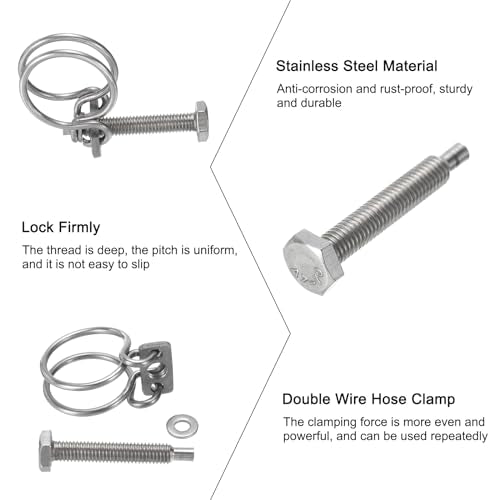 uxcell 10Pcs Double Wire Hose Clamp, 25-29mm Adjustable Stainless Steel Wire Hose Clips with M8 Bolt for Dust Collection Hose, Pump Hose Pipe - size: 25-29mm