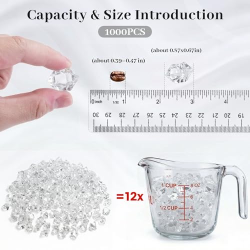 DomeStar 1000PCS Fake Ice, Acrylic Fake Diamonds Vase Filler Plastic Gems Clear Rocks for DIY craft Table Scatter Decor - color: 1000 Clear