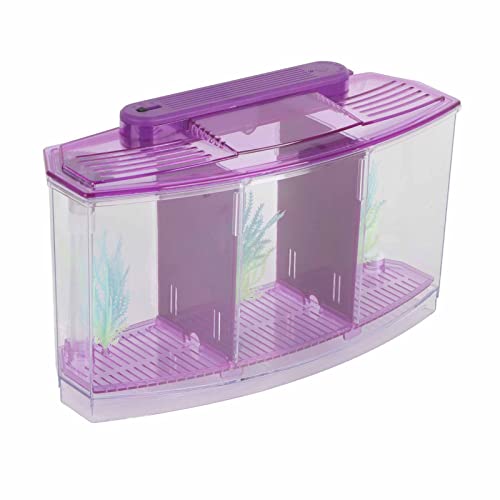 2 Betta Fish Tank With Divider, Aquarium Fish LED Acrylic Three Divisions Breeding Isolation Box for Small Fishes Aquarium Fish () - color: Purple