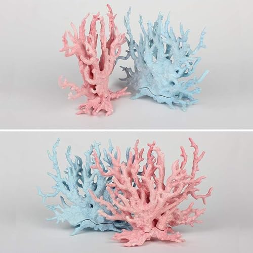 kathson Aquarium Coral Decor Fake Coral Ornaments Small Fish Tank Resin Decorations (Pink and Blue, 2 Pack) - size: 2PCS,Pink+Blue