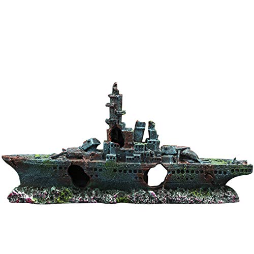 S-Lifeeling Fish Tank Decoration Moss Rockery Stone Plants Wood Ruins Landscaping Turtle Tank Decoration Fish Shrimp Shelter (Shipwreck) - color: Shipwreck