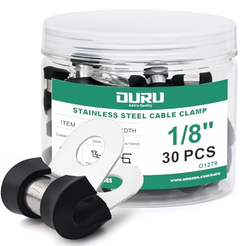 30pcs 1/8 Inch Stainless Steel Cable Clamps,Rubber Coated Cushioned Insulated Cable Clamp,Automotive Cable Wire Clamps,Pipe Clamps,Metal Clamp for Tube,Lines,Wire Cord Installation(Black,3mm)