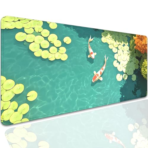 Koi Carp Fish Desk Pad Mouse Pad,Large Gaming Mouse Mat with Stitched Edges,Non-Slip Rubber Base Mousepad for Office PC Keyboard Laptop and Home Work Desk Mat(27.5X11.8 in) - color: KOI-2