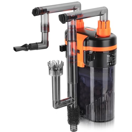 hygger External Hang-On-Back Canister Aquarium Filter,Quiet Fish Tank Filter with 3-Stage Filtration,Anti-Dry Burn Motor,Adjustable Flow,Oil Skimmer,Duckbill Nozzle,Shower Spray Bar (6W,10-20 gal) - size: 6W,10 - 20 gal