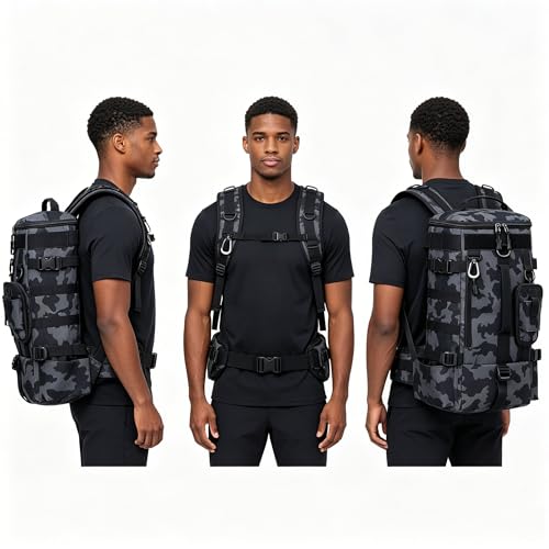 Tactical Fishing Backpack with Rod Holders,35L MOLLE Tackle Bag Water Resistant for Men and Women,Outdoor Gear Storage for Saltwater and Freshwater (Grey) - color: Grey