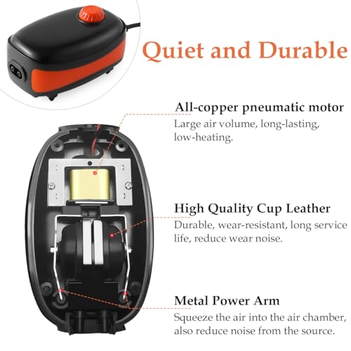 FEDOUR 4W/5W/8W Aquarium Corded Electric Air Pump, 96GPH/160GPH/256GPH Dual Outlets 4 Outlets Oxygen Pump, Ultra Quiet Aquarium Bubbler for up to 300 Gallon Fish and Turtle Tank - style: 2 Outlets-4W