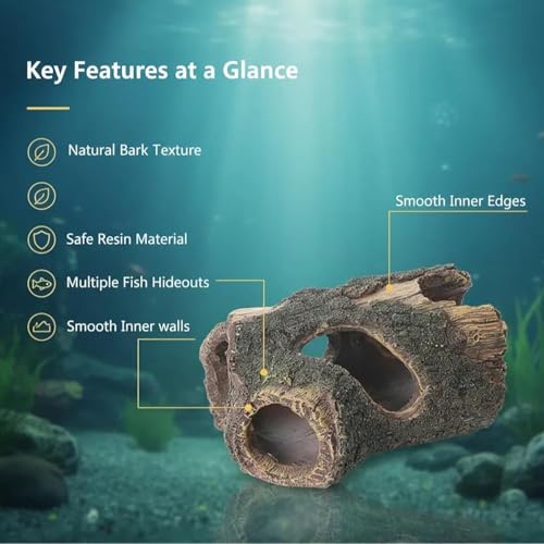 Aquarium Decorations Resin Hollow Tree Trunk Ornament Bettas House Cave Wood House Decor for Fish Tank, Large - size: Large