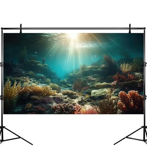 Deep Ocean Aquarium Background Undersea Soft Coral Reef Seascape Fish Tank Background Underwater Aquatic Fish Sunray Terrarium Backgrounds Deep Sea Floor Tropical Fish Tank Backgrounds Decors 24x12in - color: Undersea Brown, size: 24(W)x12(H)inches/ 60(W)