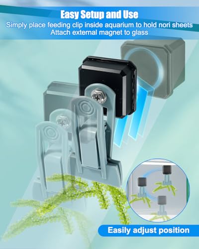 Magnetic Seaweed Feeder Clip, Aquarium Algae Nori Holder with Cleaning Brush, Fish Tank Feeding Accessory for Saltwater Freshwater Goldfish and Aquatic Pets
