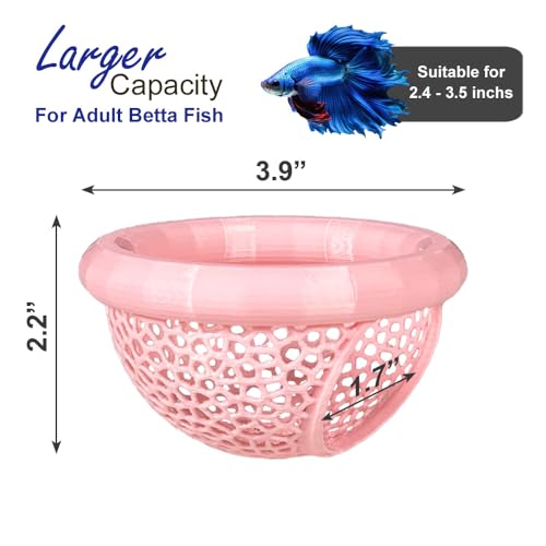 Floating Betta Hammock with Suction Cup, Shrimp Cave, Betta Fish Feeding Rings,3D Printed Aquarium Decor (Pink, Large) - color: Pink, size: Large