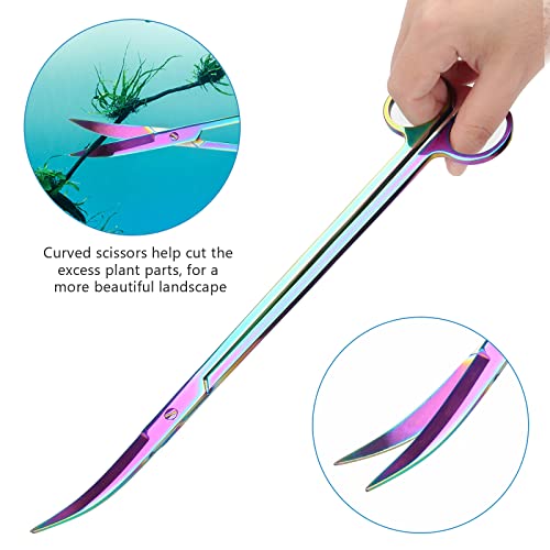 Aquarium Aquascape Tools Kit 15 in, 4in1 Anti-Rust Aquatic Plant Aquascaping Tool Stainless Steel Silver Tweezer Scissors Spatula for Aquarium Tank Clean (15in, Colorful) - color: Colorful