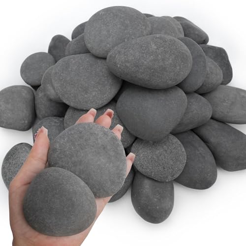 NUPICK 12lb Mexican Beach Pebbles, 2-3" Black River Rocks for Landscaping, Smooth Garden Rocks for Outdoor Paving, Natural Black Pebbles for Plants, Decorative Stones for Planters, Fish Tank,Fountain - color: Gray, size: 2-3", 12lb