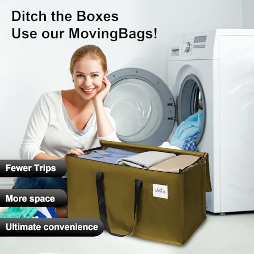 Moving Bags Heavy Duty for Packing and Storage, Large Capacity Zippered Tote with Handles, Reusable Organizer Bag – Gold Khaki - color: Golden Khaki