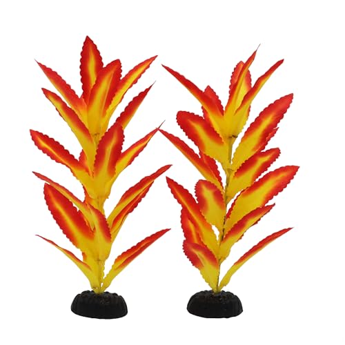 Silk Aquarium Plants for Betta Fish Tank, 2 Pcs 7.8 Inch Small Silk Aquarium Plant Aquatic Water Grass Decoration (Yellow-Red, 8 Inch) - color: Yellow-red