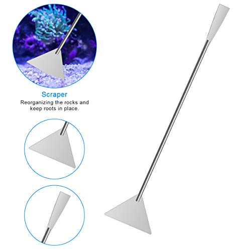 7 in 1 Aquarium Aquascape Tool Kit 15 inch, Aquatic Plant Extra Long Aquascaping Tool for Aquarium Fish Tanks Clean Accessories Set with Silver Tweezer Scissor Spatula, Fish Net, PH Paper, Bag