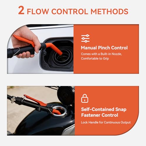 2.4GPM Portable Fluid Transfer Siphon Pump with Oil Pipeline, Fuel Transfer Pump, Adjustable-Flow Gasoline Siphon Pump, Suitable for Gasoline, Non-Potable Water, Diesel, and Kerosene, Orange