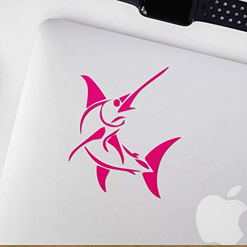 Decal Stickers of Stylized Marlin Fish (Pink) (Set of 2) Premium Waterproof Vinyl Decal Stickers for Laptop Phone Accessory Helmet Car Window Mug Tuber Cup Door Wall Decoration - ANDstic512501PI - color: Pink, size: 3.8'' x 4.4''