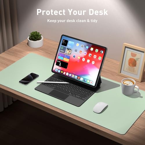 Aothia Large PU Leather Desk Pad Protector - Non-Slip Mouse Pad & Writing Mat for Office/Home, Waterproof, Easy to Clean (23.6" x 13.7", Aqua) - color: Aqua, size: 23.6" x 13.7"