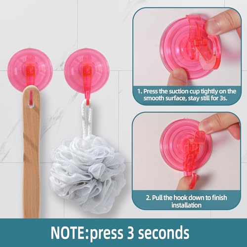 Antimbee 3 Pack Suction Cup Hooks, Clear Suction Cup Hanger, Removable Small Suction Cups for Shower, Bathroom, Glass, Door, Windows, Kitchen-Up to 11 lbs on Smooth Surface (Transparent Pink) - color: Transparent Berry Pink