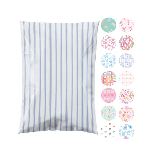 Pretty Package Store 6x9 Designer Poly Mailer 100 Pack Heavy Duty Waterproof Self Seal Shipping Bags for Small Business Large Mailing Envelopes Bulk Tear Resistant Packaging Blue Stripe - color: Blue Stripes, size: 6x9