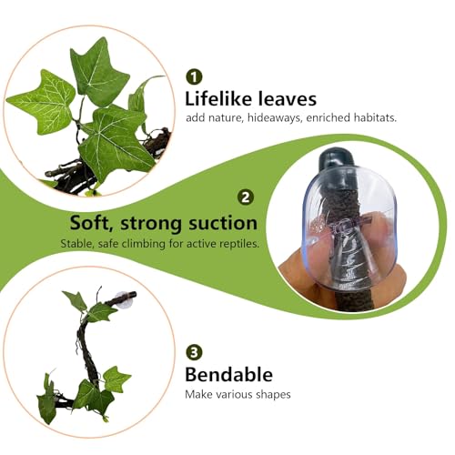 Reptile Climbing Branch Flexible Bend-A-Branch Jungle Vines Terrarium Plant Decoration with Suction Cup for Crested Gecko Chameleon Gecko Snake Tree Frog 2PCS - color: Green