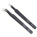 Eyelash Tweezers - FEITA Precision Eyelash Extension Tweezers Set - Professional Straight & Curved Pointed Very Fine Tip Tweezers for Lash Extensions - Black - 2Pcs - color: Black Tweezers - 2pcs