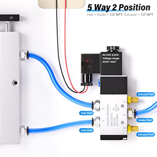 TAILONZ PNEUMATIC 1/2"NPT Solenoid Valve 4V410-15 AC110V Single Coil Pilot-Operated Electric 2 Position 5 Way Connection Type Junction Box - size: 1/2"NPT/AC110V/Junction Box, style: 2 Position 5 Way