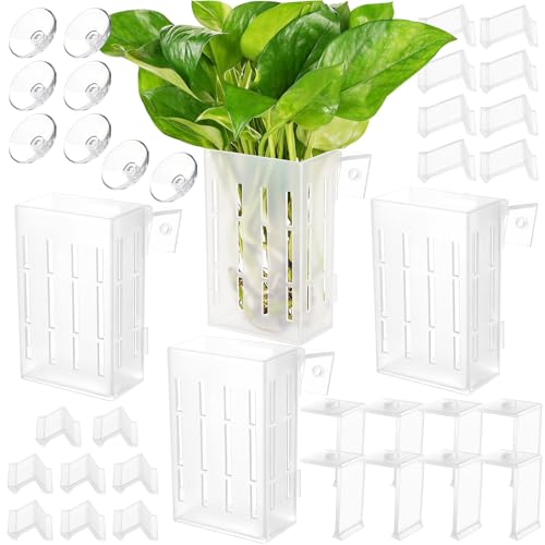 Borlech Upgraded Large Aquarium Plant Holder with Hooks and Suction Cups for Fish Tank Aquaponic Plant Cultivation and Aquascape Decorations (Semitransparent) - color: Upgraded Semitransparent-4 Pieces