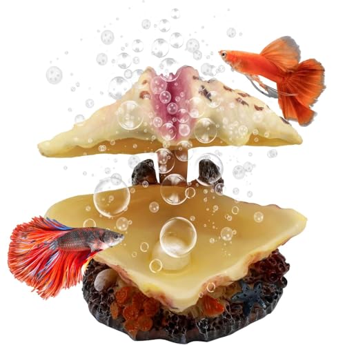 Abnaok Aquarium Shell Decoration, Tropical Clam Live-Action Ornament, for Fish Tank Aerating, Aquarium Oxygenated - Shell Pearl Air Stone Bubble Decoration - color: Beige