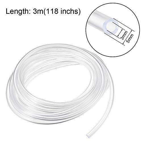 uxcell PVC Hose Tube, 3mm(0.11") ID x 5mm(0.19") OD 3 Meter 9.8ft Clear Vinyl Tubing, Plastic Flexible Water Pipe - size: 3x5mm