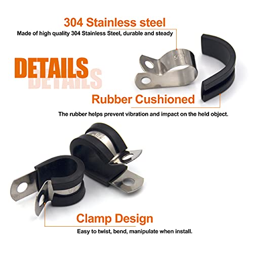 ISPINNER 52pcs Cable Clamps Assortment Kit, 304 Stainless Steel Rubber Cushion Pipe Clamps in 6 Sizes 1/4" 5/16" 3/8" 1/2" 5/8" 3/4" - color: Black