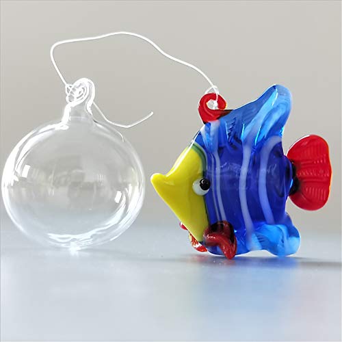 Fish Tank Ornaments Color Bubble Fish Miniature Hand Blown Tropical Fish Figurine Art Glass Sea Animals Collection,Set of 6 for Small and Medium Fish Tanks (1) - color: Multicolored
