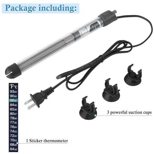 HITOP 200W Adjustable Aquarium Heater, Submersible Fish Tank Heater Thermostat with Suction Cups for 30-45Gal - size: 10.4in-200w