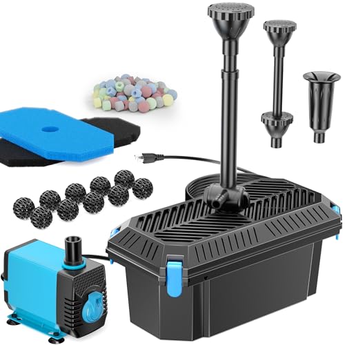 Pond Filter with Pump Kits, Pond Filters for Outdoor Ponds Built In 660GPH Pond Pump, Pond Filter Box Suitable for Garden, Fountain, Pond, Animal Sink, Waterfall, Aquarium-Corded Electric - style: 40W-Corded Electric