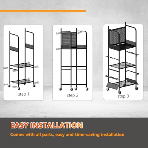 Heavy Duty Fishing Rod Rack, Fishing Organizer for Garage, Fishing Gear Holder for Garage with Movable Wheels - size: 10 Rods & Pegboard