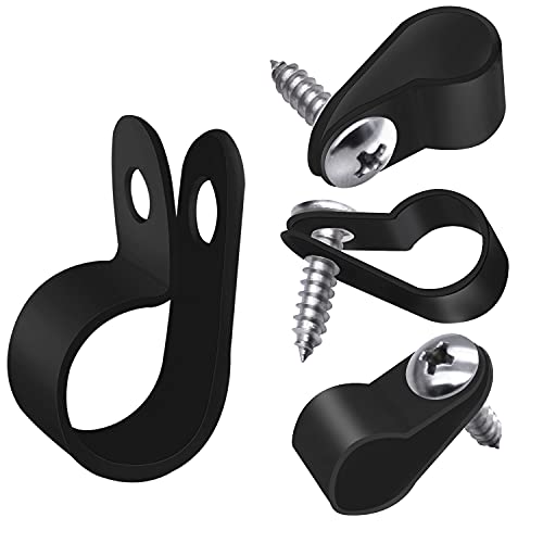 mankk 50PCS 1/2 Inch Rope Light Clips P-Style Mounting Clips Plastic Cable Clamps with Compatible Stainless Steel Pan Head Phillips Screws for Wire Management M-030-BK-LS - size: 50 Pack 1/2Inch