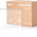 GPI Case of 1000, 2 Gallon, 13" x 15", Clear Plastic Reclosable Zip Bag - Bulk 2 Mil, Large, Strong & Durable Poly Baggies with Resealable Zip Top Lock for Travel, Storage, Packaging & Shipping. - size: 13" x 15"