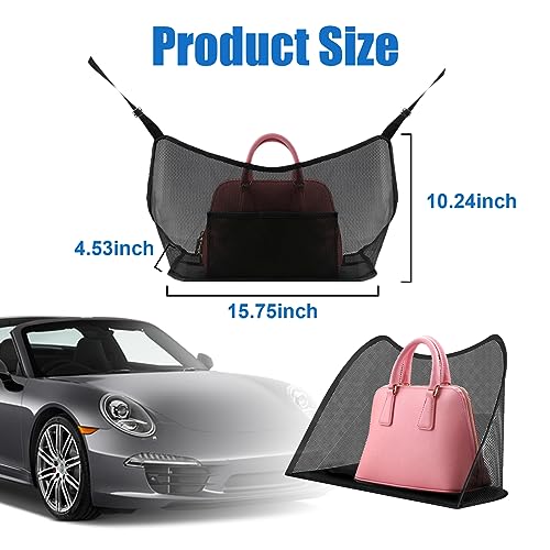 Car Net Pocket Handbag Holder, Organizer Mesh Bag Between Two Seat, Driver Storage Netting Pouch for Handbag Purse, Barrier of Backseat Pet Kids, Car Accessories for Women Men (Black)