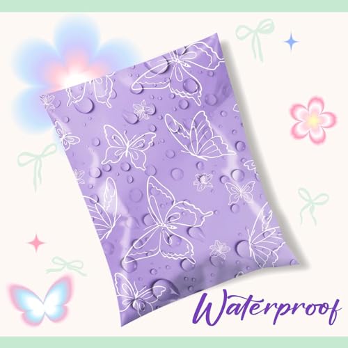 Metronic Poly Mailers 10x13 Inch 1200pc, Shipping Bags for Clothes,Self Adhesive Shipping Envelopes for Small Business,Waterproof Mailers Poly Bags for Shipping,Packaging Mailing Bags Purple Butterfly - color: Purple Butterfly, size: 10x13 1200pc（A Box）