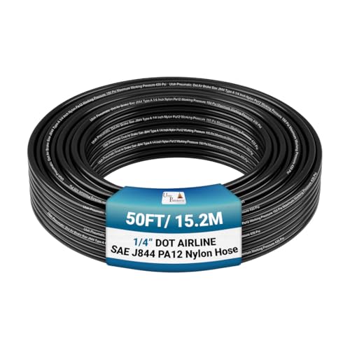 Utah Pneumatic 1/4" DOT Air Line SAE J844 PA12 Nylon Tubing for Air Suspension, Industrial Automation, Workshop Air Systems, Misting & Fluid Transfer, Black - 15.2 Meters (50ft) - color: Black, size: 1/4" x 50 Feet