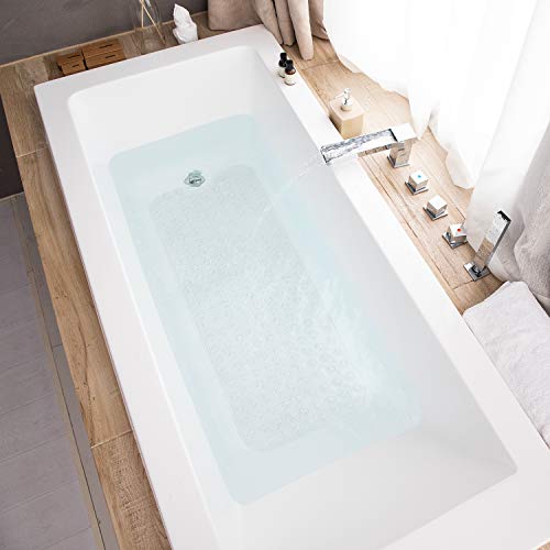 TEESHLY Bathtub Mats for Shower Tub, Extra Long Non-Slip 39 x 16 Inch Bath Mat with Drain Holes and Suction Cups, BathMat for Bathroom with Machine Washable (Clear) - color: Clear