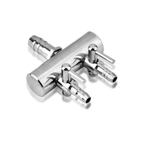 Joyzan Air Splitter Flow Control Valve, Aquarium Flow Gang Lever Pump Distributor 2 Way Stainless Steel Fish Tank Manifolds Multi Port T Shaped Line Metal Regulator Connector Airline Tubing Hose