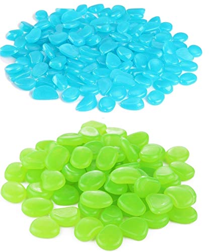 340pcs Glow in The Dark Garden Pebbles, Gardening Luminous Glow Stones Outdoor Decor Glowing Water Fish Tank Gravel (Blue Green) - color: Blue Green, size: 340