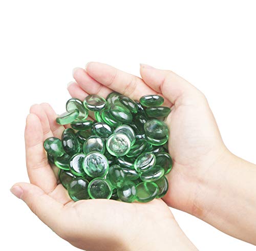 YIYA Green Flat Marble Decorative Beads Glass Gems for Home Decoration Vase Filler Fish Tank Bottom Decoration (About 0.68 lb(310g)/Bag)