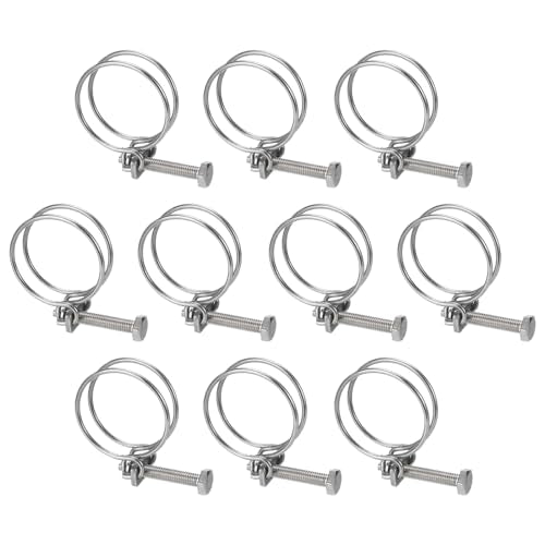 uxcell 10Pcs Double Wire Hose Clamp, 43-48mm Adjustable Stainless Steel Wire Hose Clips with M8 Bolt for Dust Collection Hose, Pump Hose Pipe - size: 43-48mm