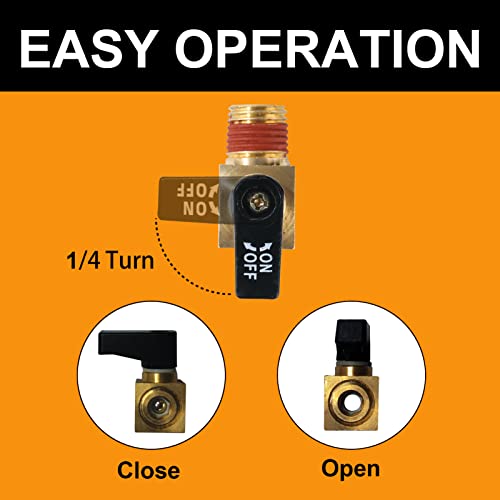 SUNROAD Air Compressor Valve ,Ball Type Drain Valve Brass Mini Ball Valve, 1/4 Inch NPT Male x NPT Female for Air Compressor