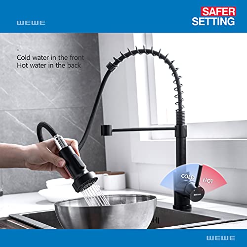 WEWE Faucet for Kitchen Sink, Kitchen Faucets Black Stainless Steel Commercial Spring Kitchen Faucet with Pull Down Sprayer, One Hole or 3 Hole Kitchen Faucet for RV Outdoor Farmhouse Camper Bar Sinks - color: Matte Black, style: Antique