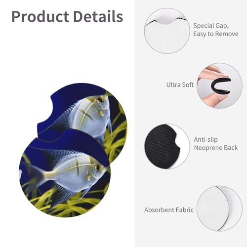 2 Pack Car Coaster for Cup Holders Aquarium Angelfish Car Cup Coaster 2.7" Neoprene Non-Slip Automotive Cup Mat Universal Auto Car Interior Accessories for Women Men Cup Pad