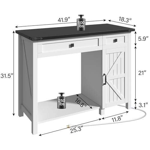 kepptory 40 Gallon Fish Tank Stand with Power Outlets, Farmhouse Decorative Aquarium Stand Furniture with Adjustable Shelves and Drawer, Reptile Turtle Tank Stand with Cabinet Storage (White, 30-40GL) - color: White, size: 41.9"L x 18.3"W x 31.5"H